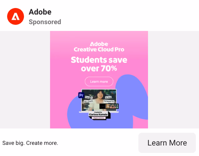 Adobe Ad Example on Facebook