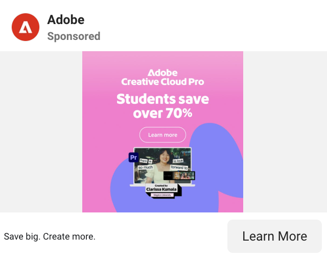Adobe Ad Example on Facebook