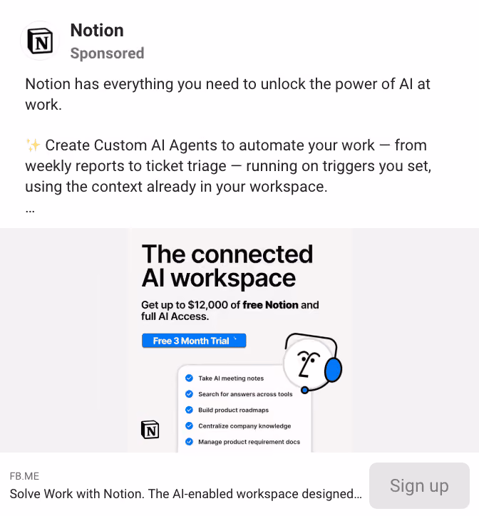 Notion Facebook Ad Examle