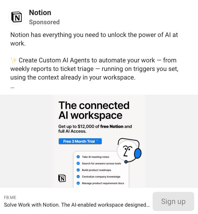 Notion Facebook Ad Examle