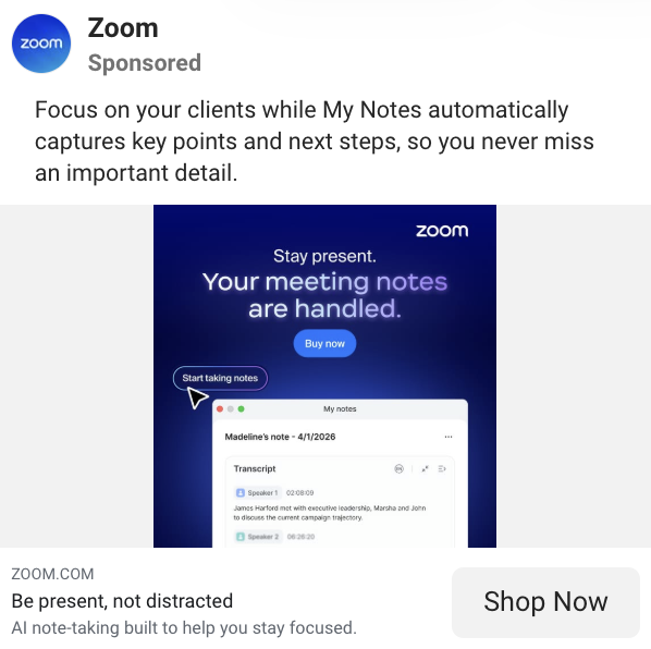 Zoom Facebook Ad Example