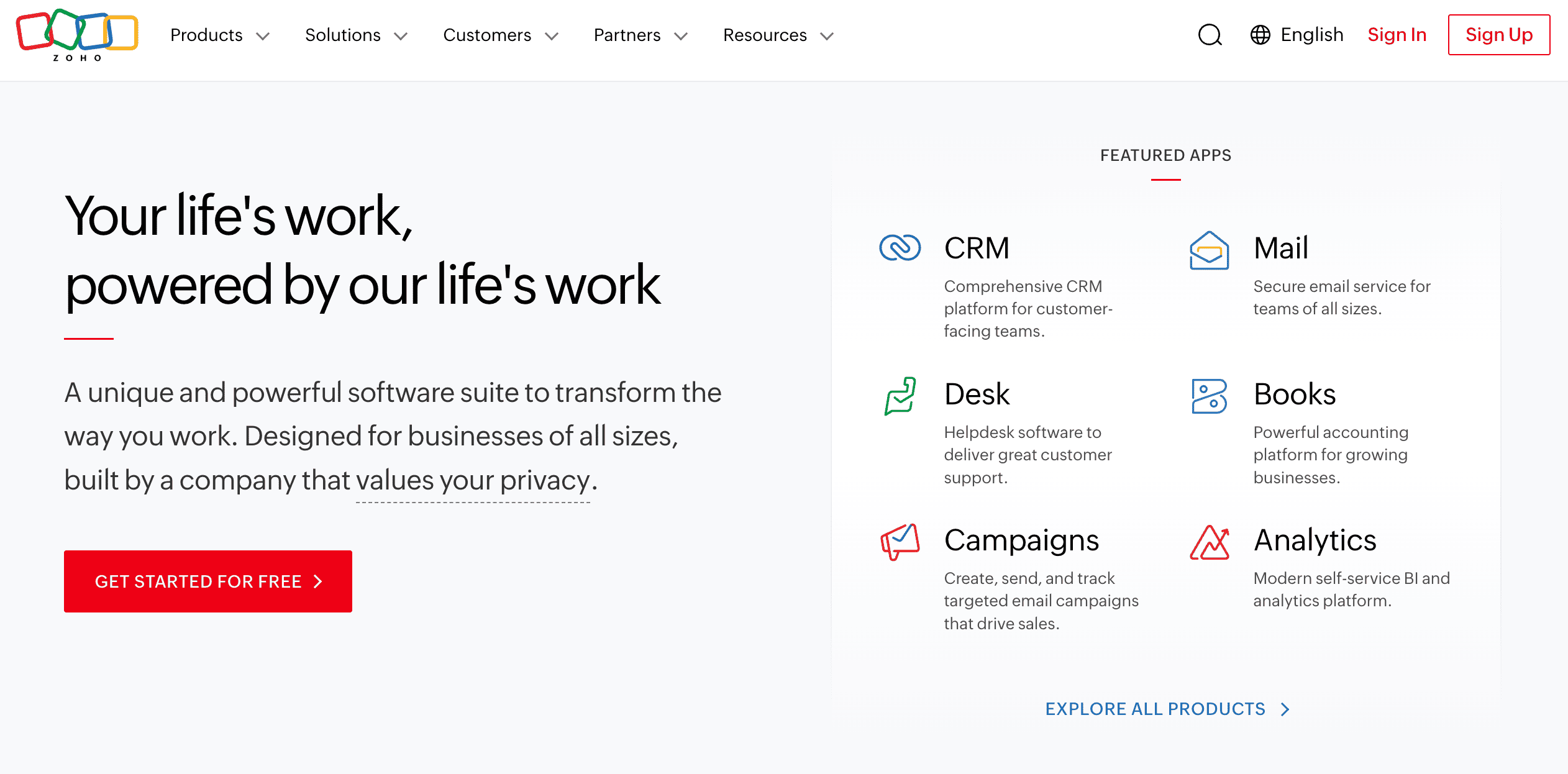 Zoho Homepage