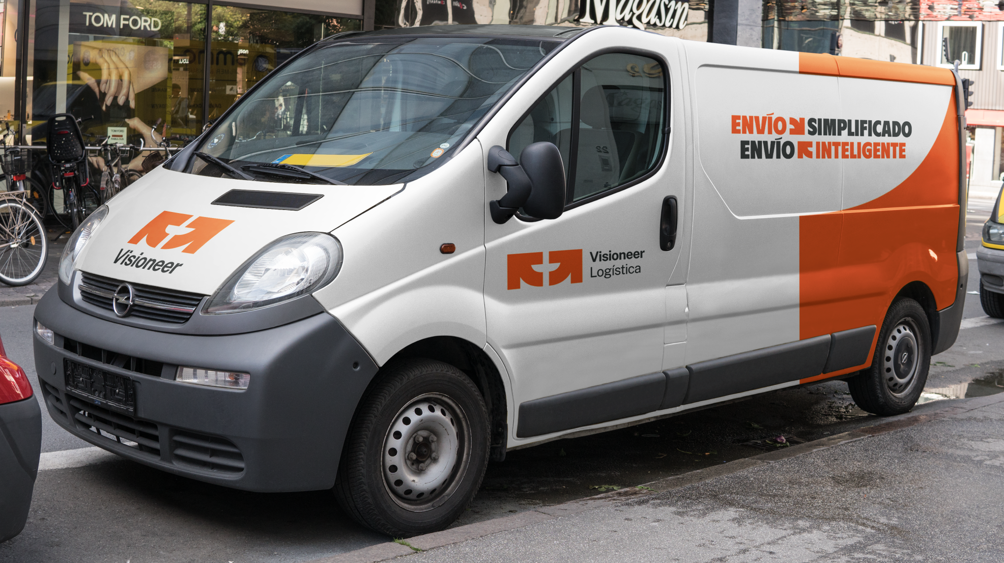 Car mockup design with branded element of logistic company