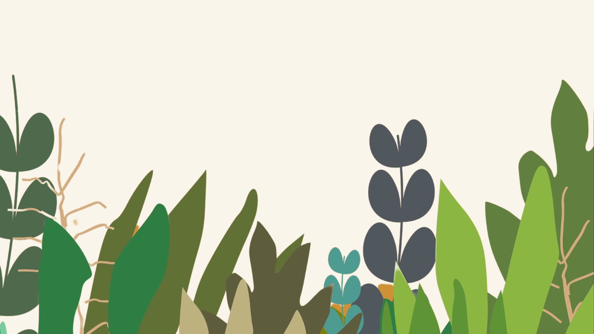 Variety of green grassy plants in a row