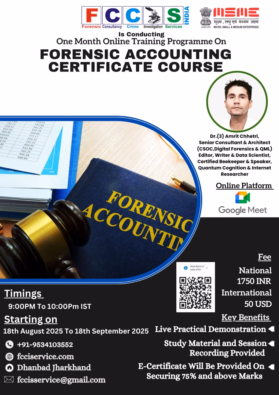 Dr. Amrit Chhetri delivering online forensic accounting training on Google Meet.