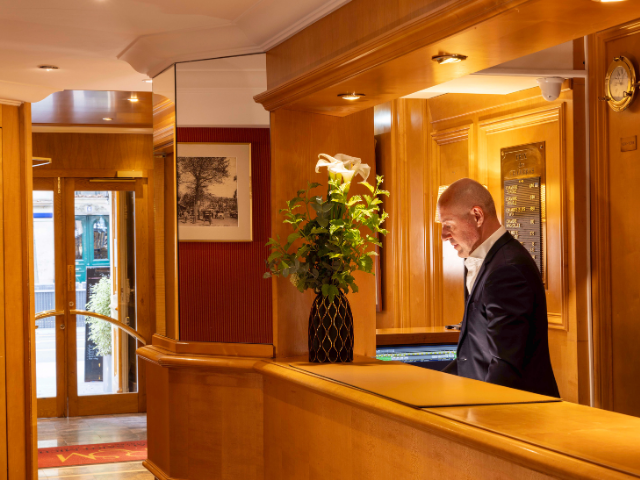 Hotel front desk and receptionist at Royal St Michel