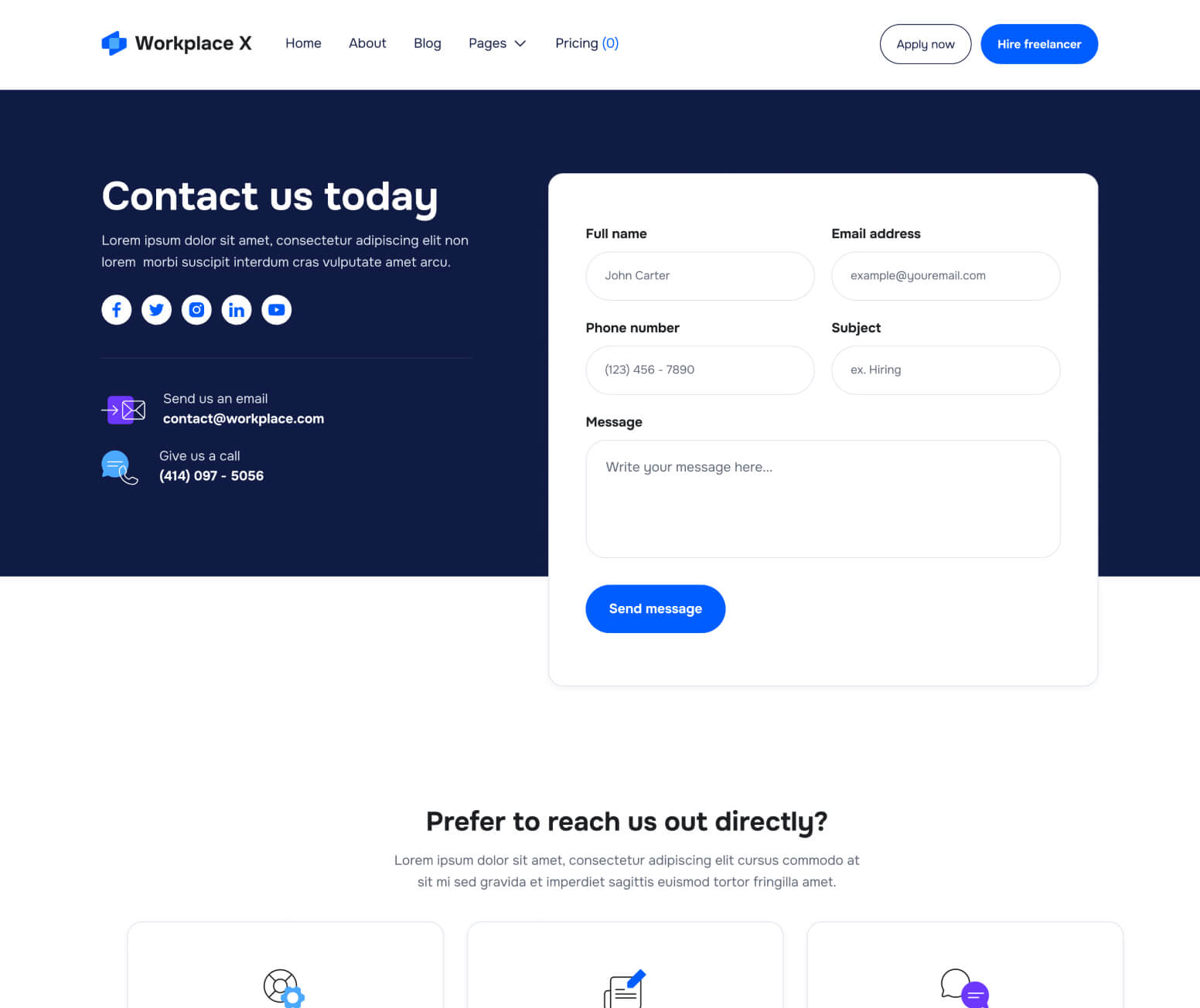 Workplace X - Contact Page - Freelance Marketplace Webflow Template
