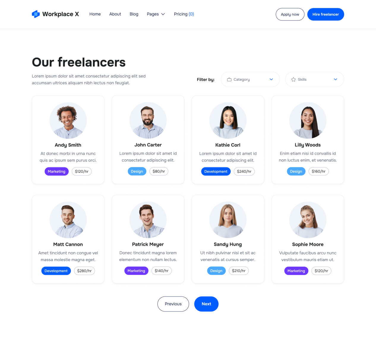 Workplace X - Freelancers Page - Freelance Marketplace Webflow Template