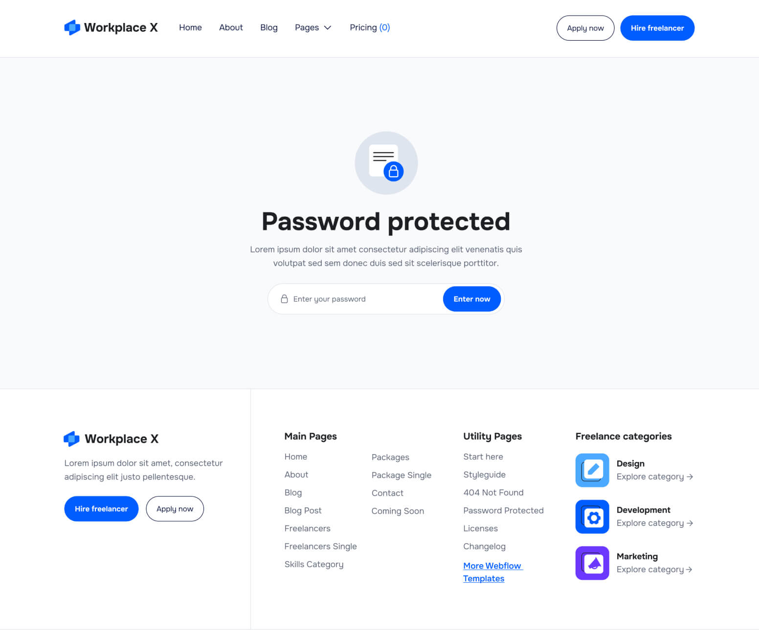Workplace X - Password Protected Page - Freelance Marketplace Webflow Template