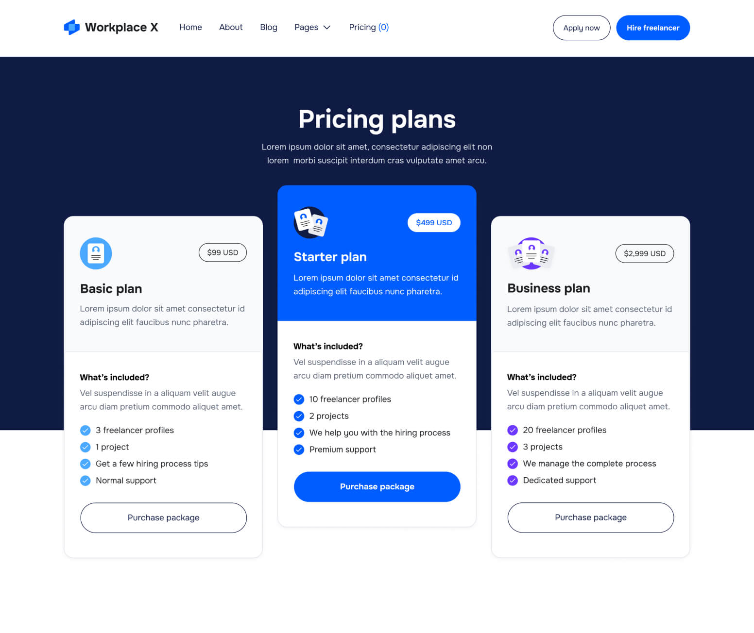 Workplace X - Packages Page - Freelance Marketplace Webflow Template