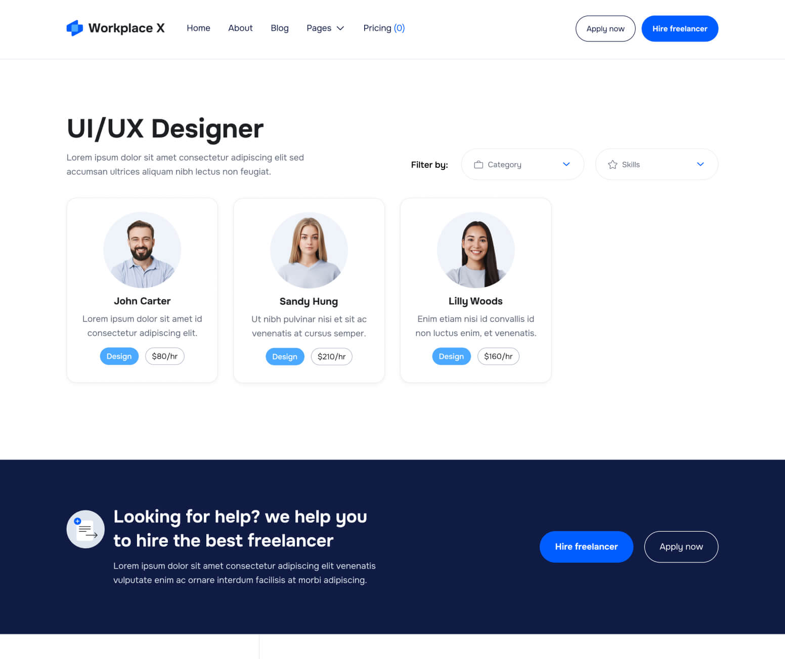 Workplace X - Skills Category Page - Freelance Marketplace Webflow Template