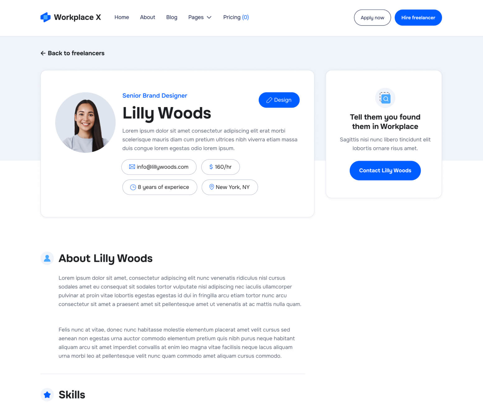 Workplace X - Freelancer Single Page - Freelance Marketplace Webflow Template