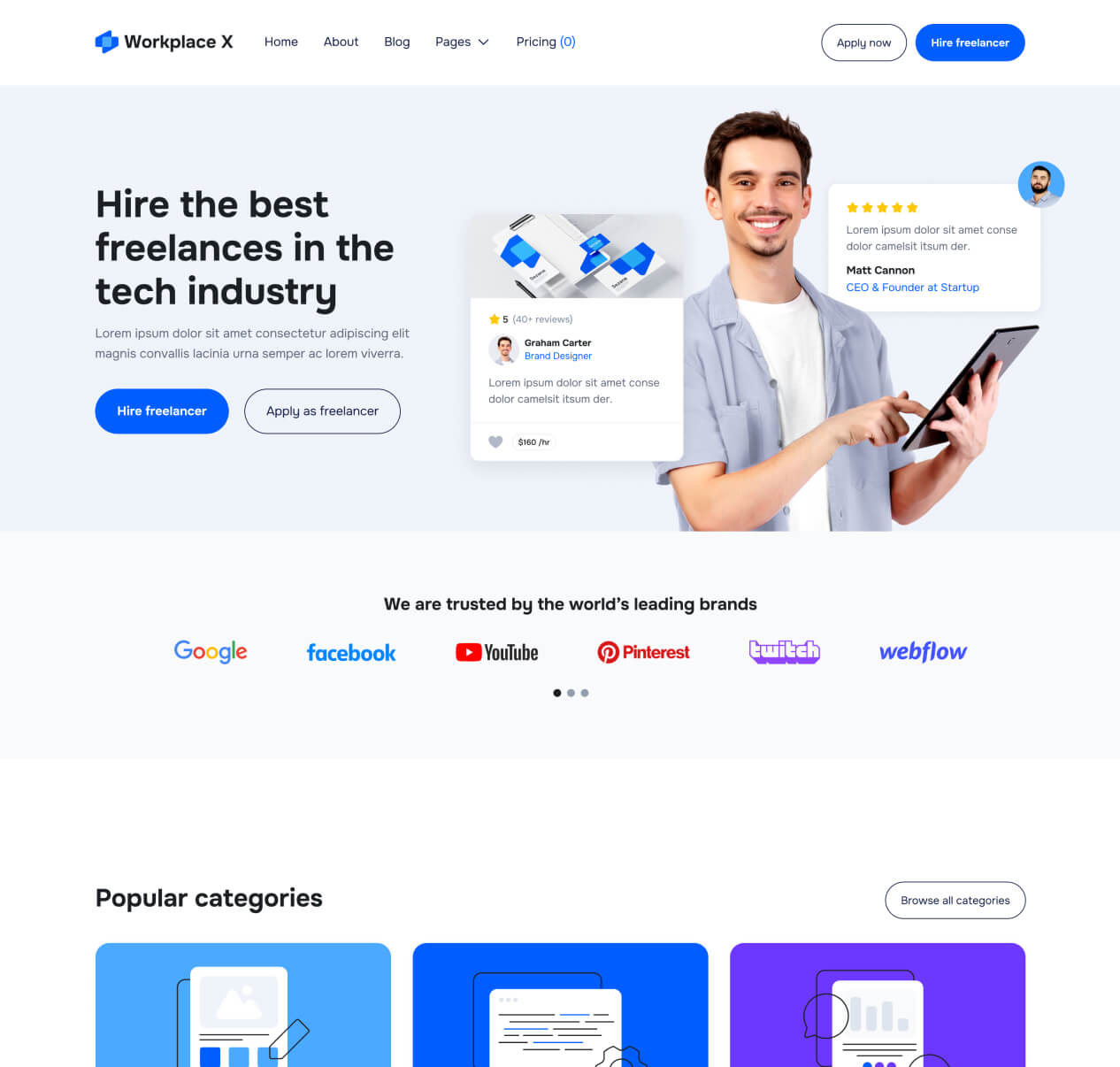 Workplace X - Home Page - Freelance Marketplace Webflow Template