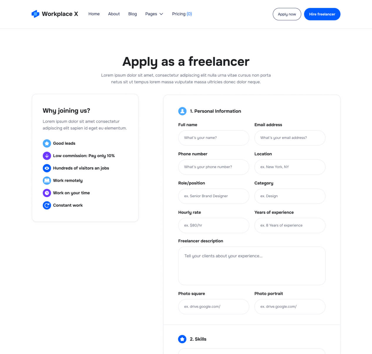 Workplace X - Apply As A Freelancer Page - Freelance Marketplace Webflow Template