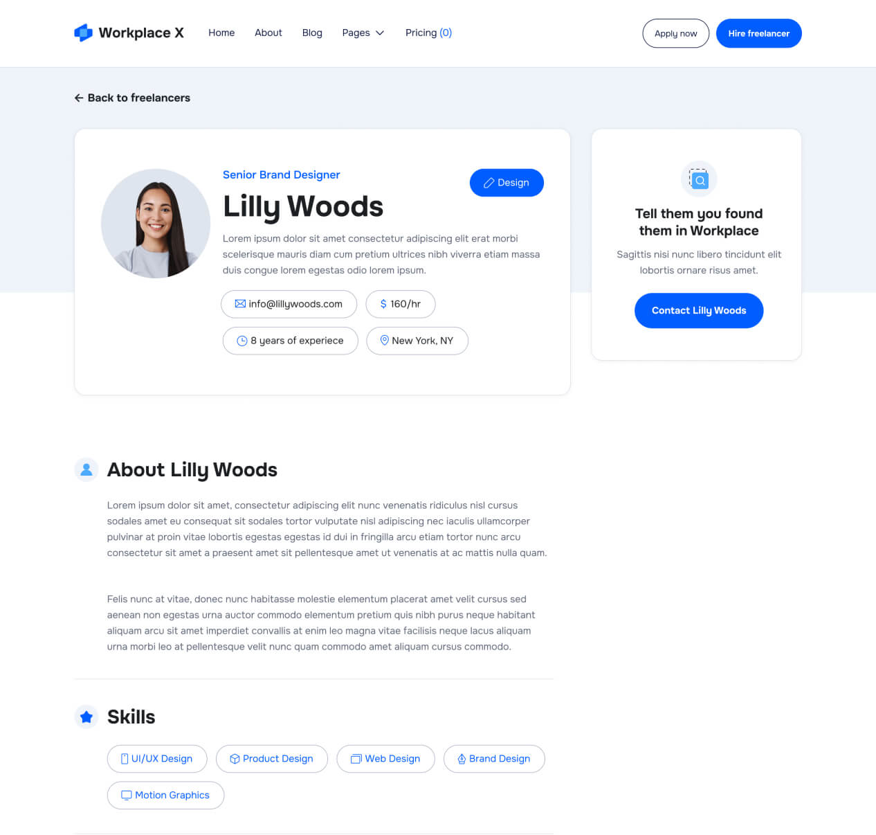 Workplace X - Freelancer Single Page - Freelance Marketplace Webflow Template