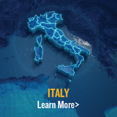 Image of Italy on map with text indicating learn more with a link