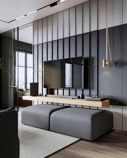 Modern accent living room wall with large tv