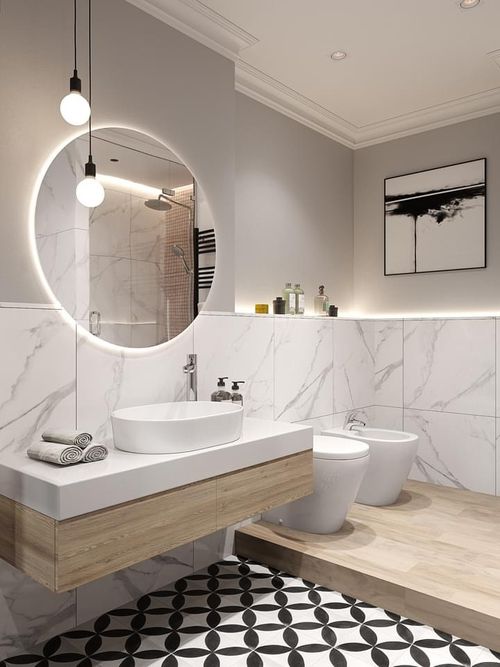 Brightly lit modern bathroom
