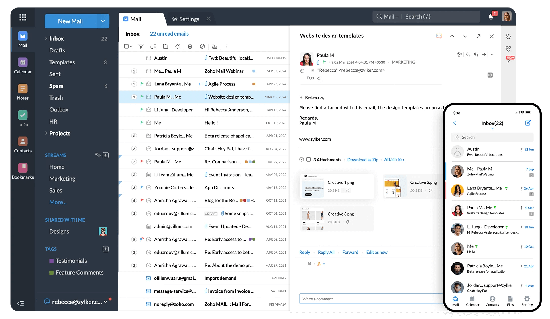 Zoho Mail in sync with Sybill, can be read and provide context in deal insights
