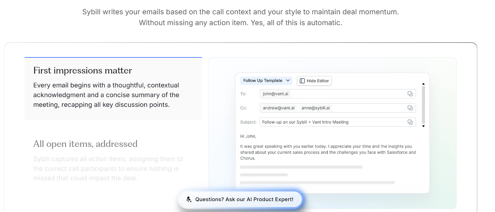 Sybill creates personalized emails in your writing style
