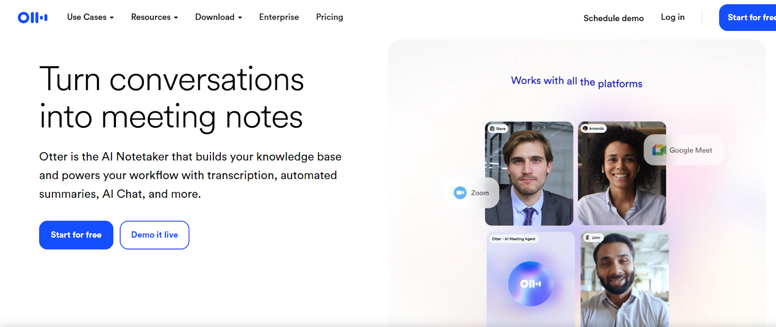 Otter.ai interface showing real-time transcription