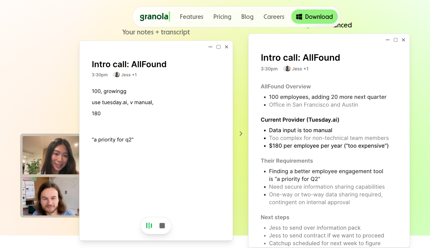 Granola AI notepad interface on Mac