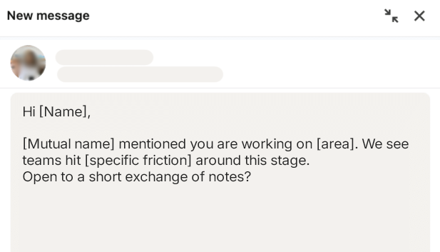 LinkedIn InMail sample using a mutual connection for credibility without over-selling