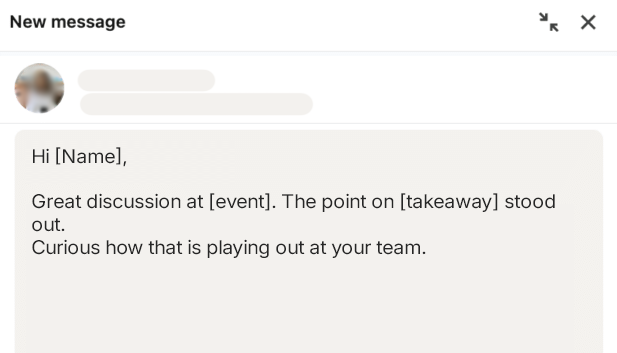 LinkedIn InMail sample following up after an event with a specific next step