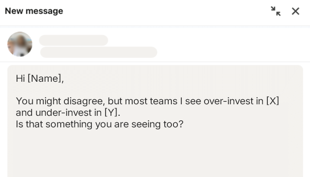 LinkedIn InMail sample using a contrarian opener to earn a reply from a busy leader