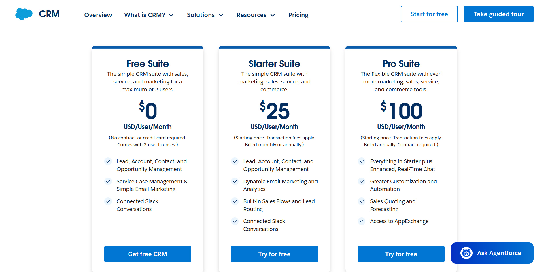 Salesforce pricing tiers comparison chart showing features across editions