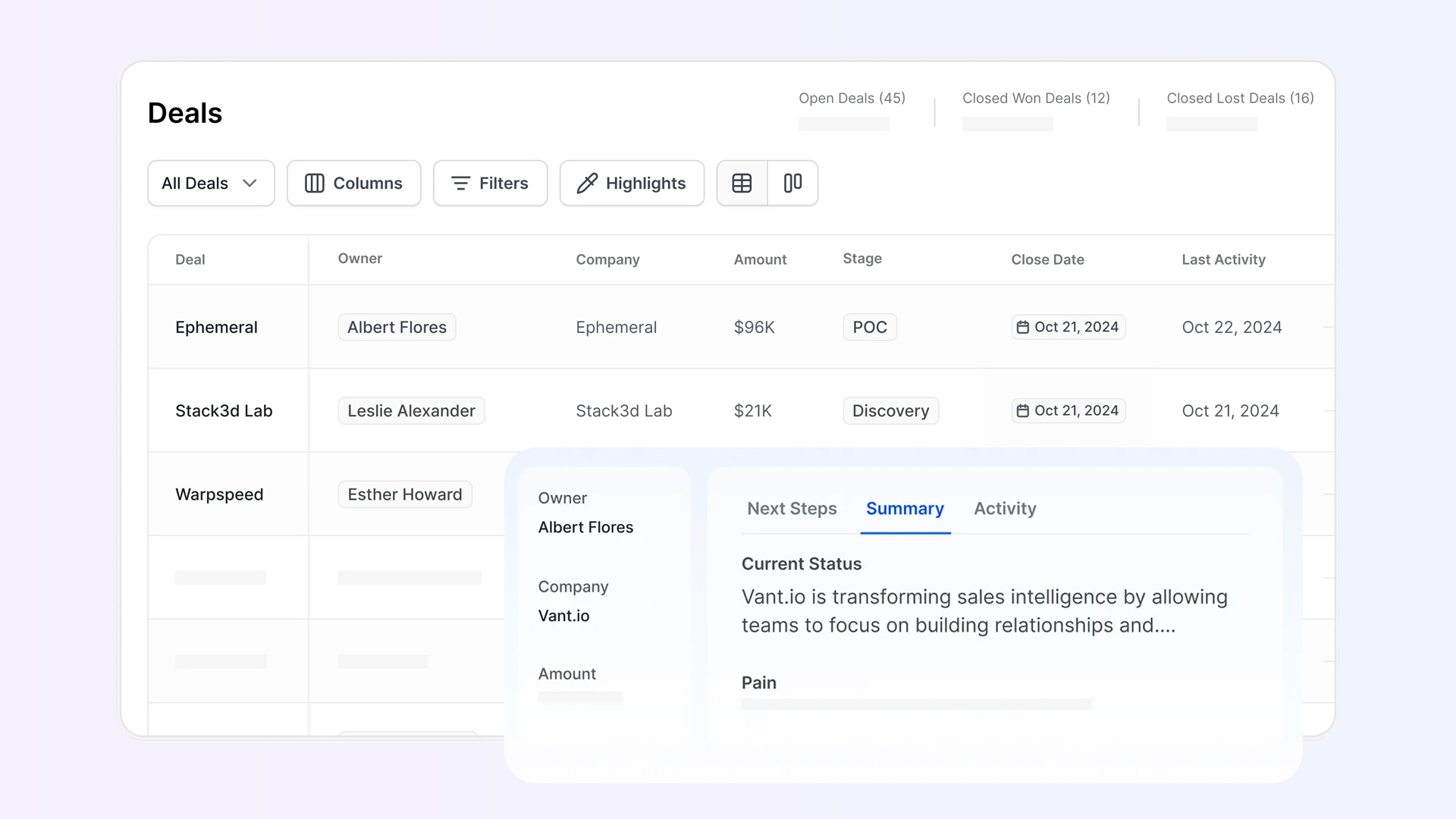 Sybill AI deal summary dashboard showing automated CRM notes and customer health signals for retention management