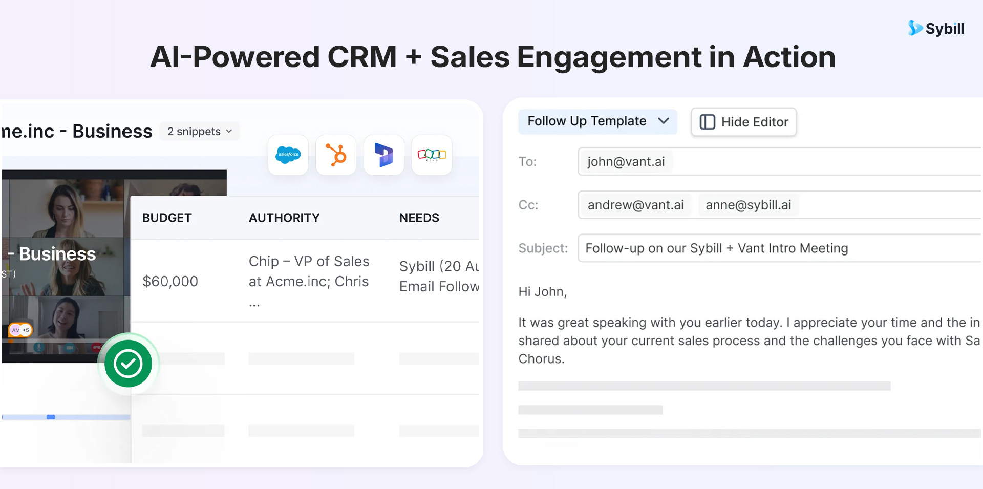 Example of AI analyzing sales call to automatically update CRM fields and generate context-aware follow-up email without manual intervention.
