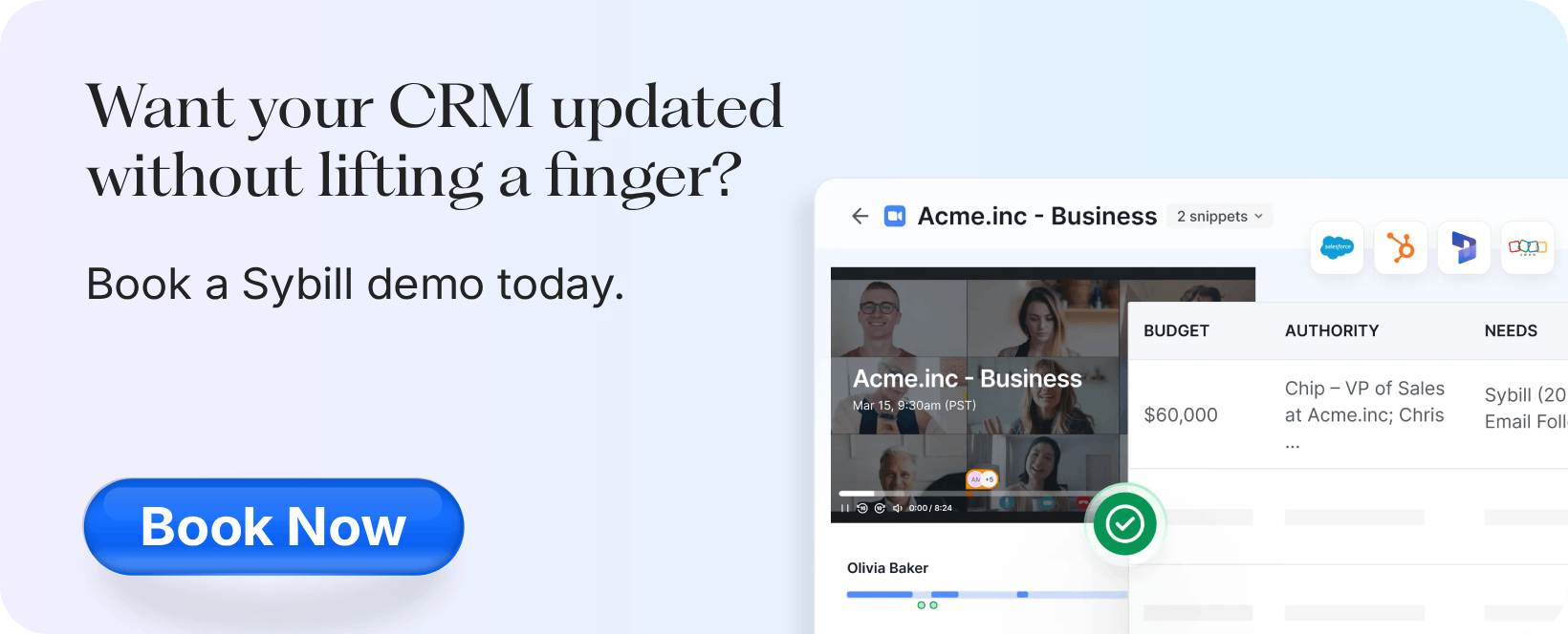 Book a Sybill demo for automatic CRM updates