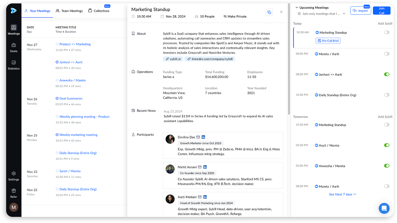 Access pre-meeting brief in seconds with Sybill