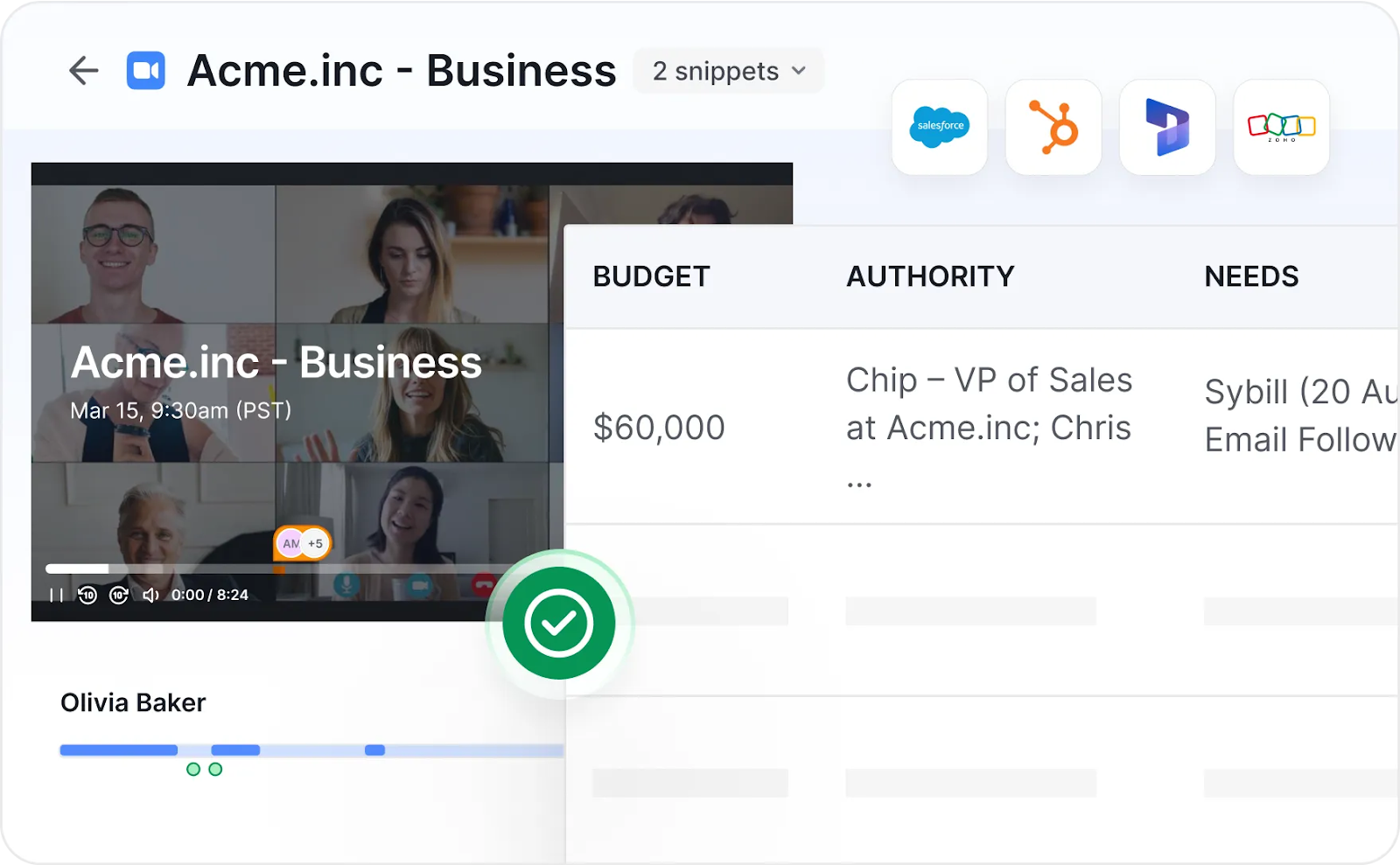 Sybill captures every important detail from your meetings and emails, and updates your CRM automatically