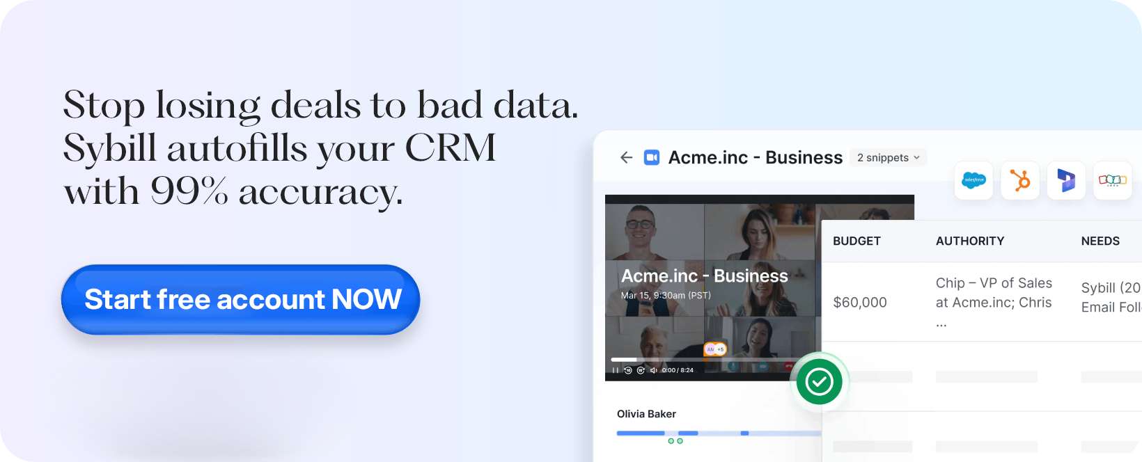 Sybill automated CRM entry feature banner