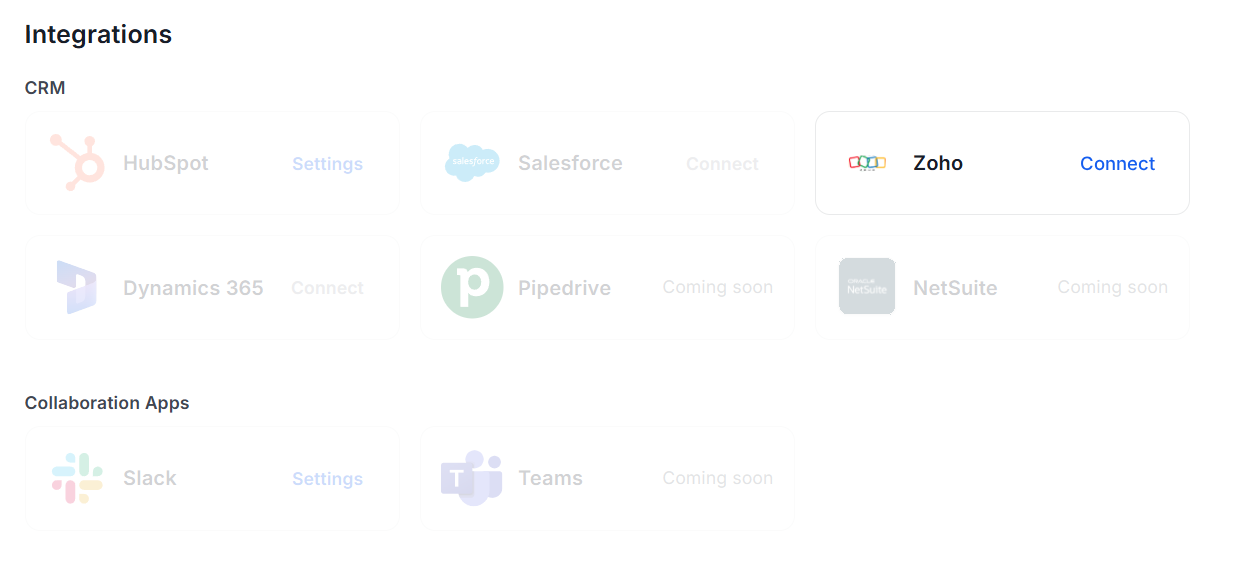 Sybill Integration Setting to connect with Zoho