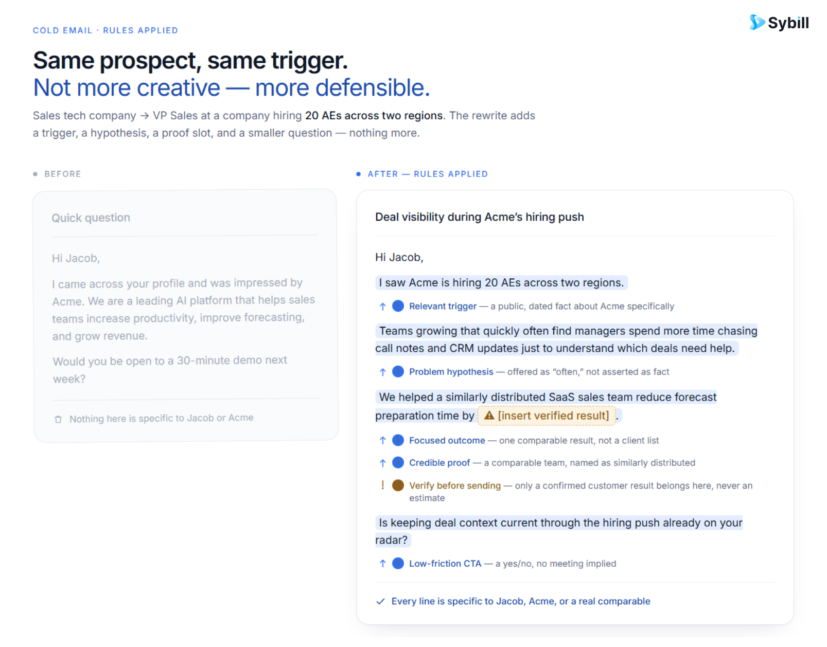 Cold email example applying cold email rules for relevance, proof, and a low-friction CTA