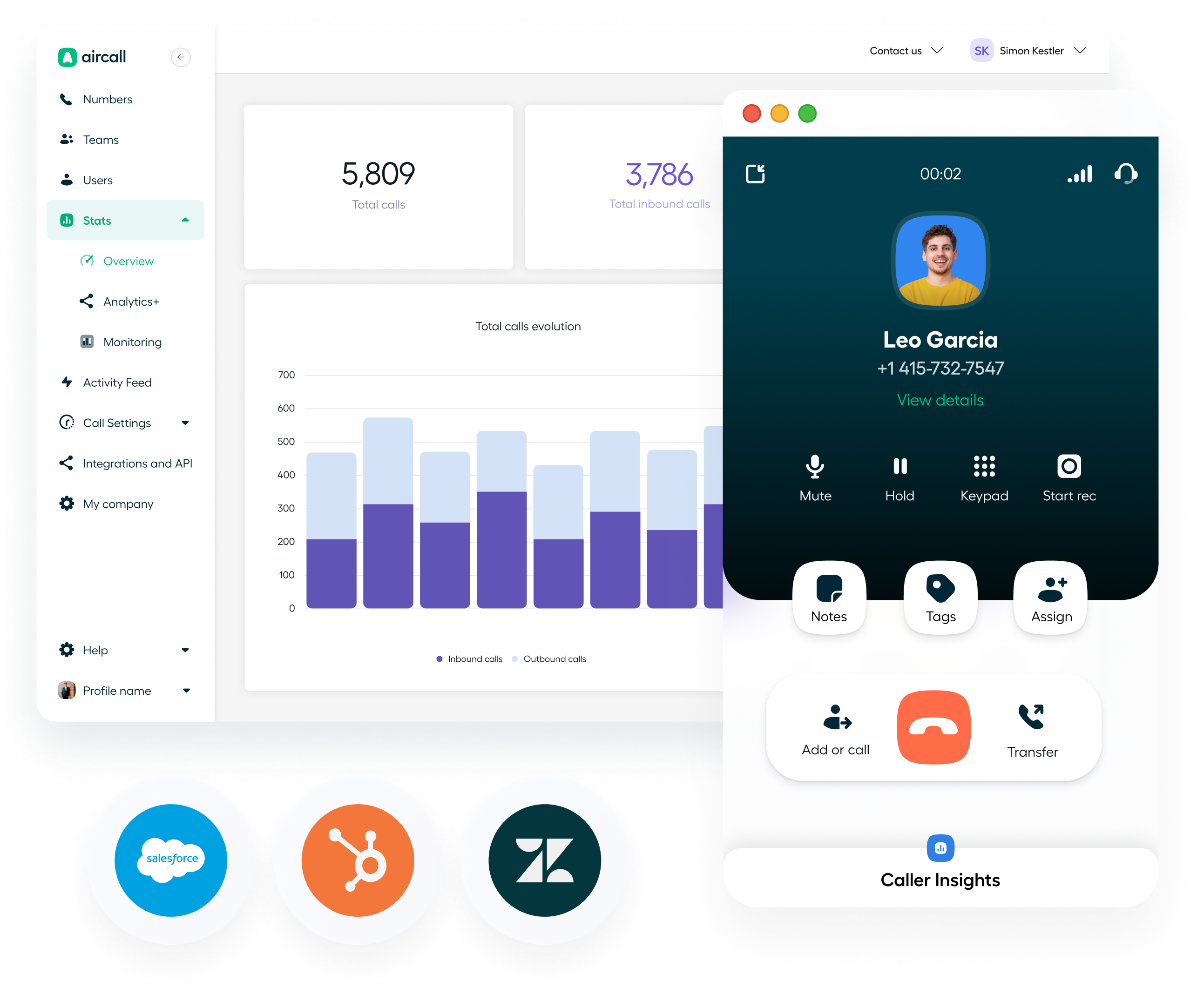 Aircall dialer interface