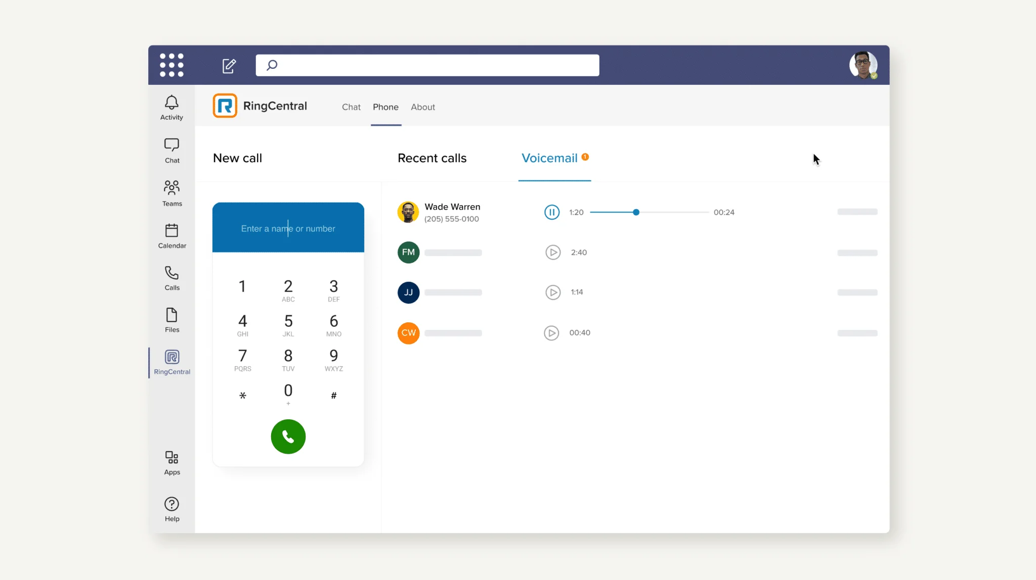 RingCentral dialer interface