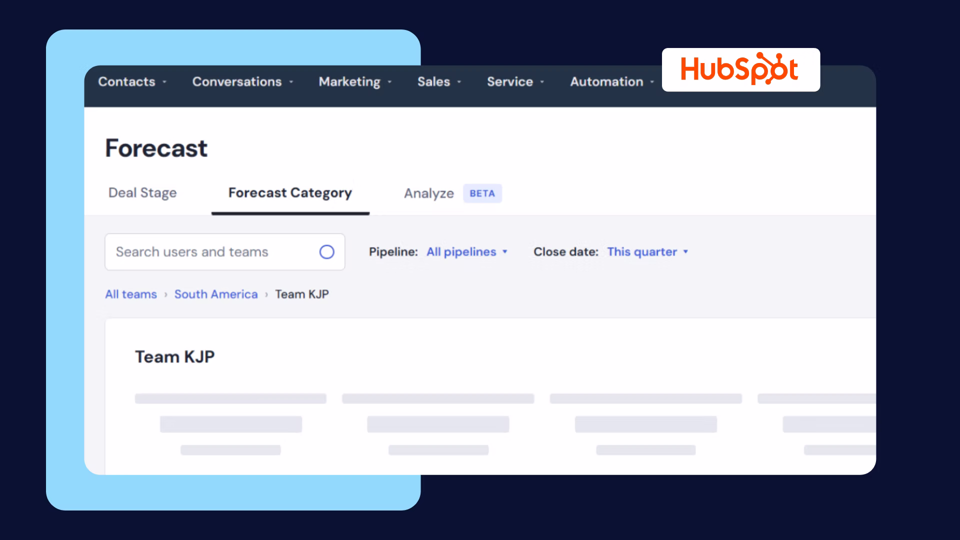 A HubSpot forecast dashboard built on deal records.
