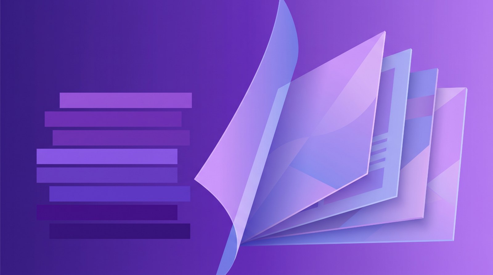 Abstract illustration of flat repetitive bars giving way to layered dimensional cards, representing a shift from compliance to advisory