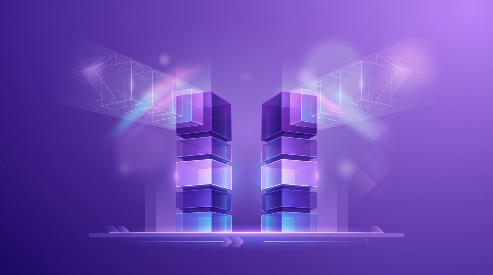 Abstract illustration of two balanced columns extending into projected outlines, representing balance sheet forecasting