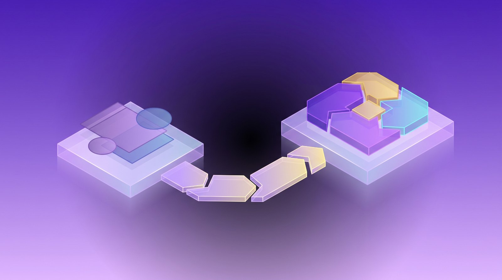 Abstract illustration of a bridge forming across a gap between two platforms, representing the finance gap between bookkeeping and a CFO