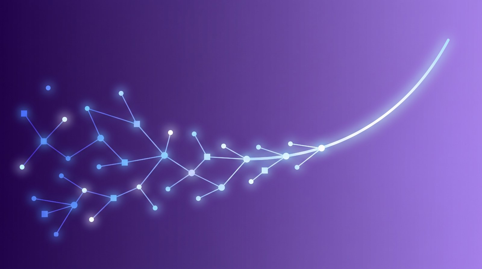 Abstract illustration of scattered data nodes resolving into a smooth ascending forecast curve