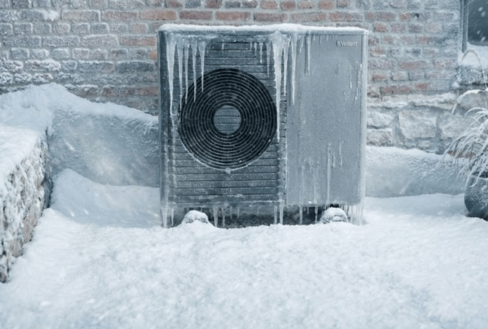 Ein KI generiertes Bild einer verreiste Wärmepumpe von der Marke Vaillant