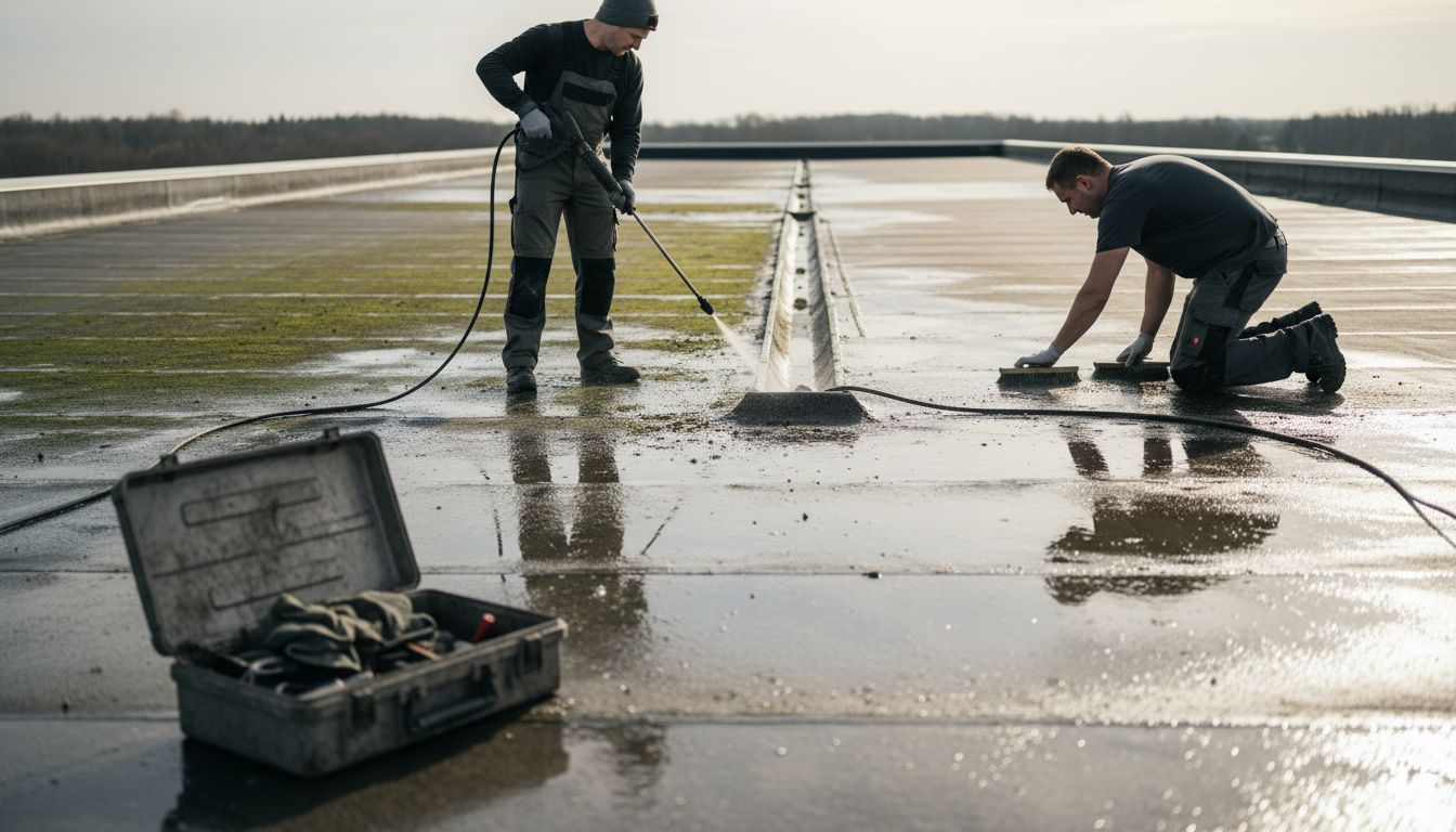 Profis sorgen für eine gründliche Reinigung des Firmendachs.