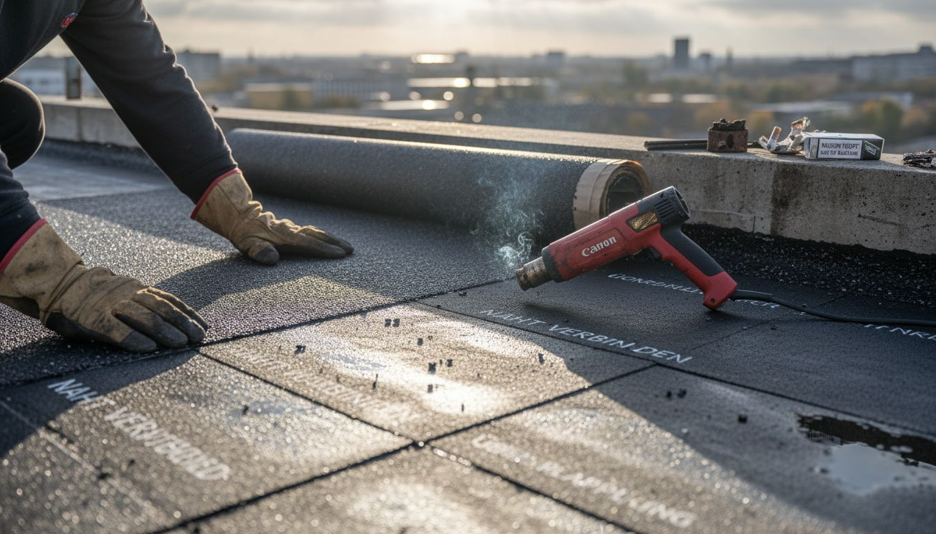 Bitumenbahnen auf einem Flachdach fachgerecht verlegen