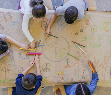 Group of students doing art work