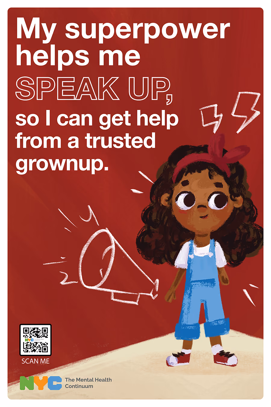 NYC Mental Health Continuum poster encouraging children to speak up for help